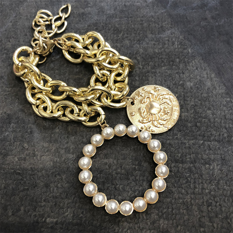 Unique Statement Bracelet Pearl Geometric Coin Charm GATTARA