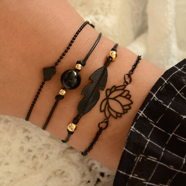 Handmade Unique Multilayer Black Leaf Bracelet Charms | GATTARA