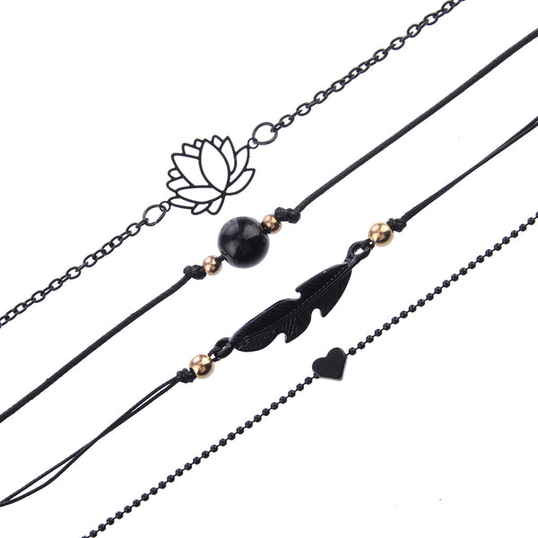 Handmade Unique Multilayer Black Leaf Bracelet Charms | GATTARA