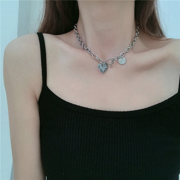 Punk Rock Hiphop Choker Necklace Heart Pendant | GATTARA