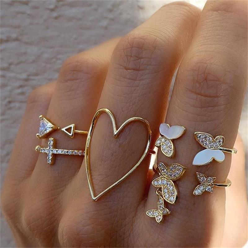 Bohemian Gold Butterfly with Crystal Ring Sets for Women GATTARA