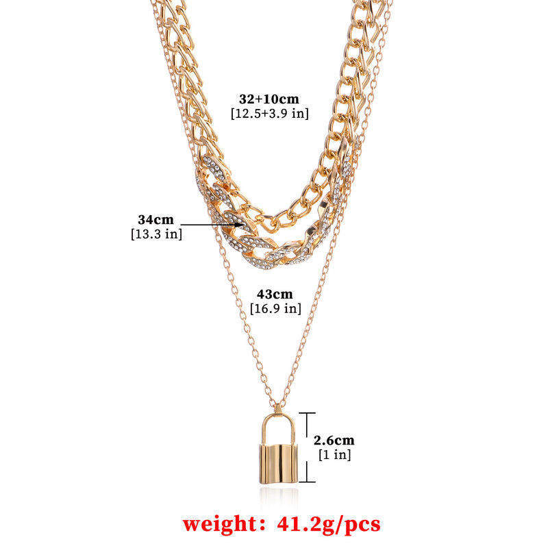 New Arrival Multilayer Lock Pendant Cuban Chain Necklace GATTARA