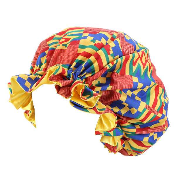 Curly Hair African Print Large Sleep Cap Silk Bonnet GATTARA