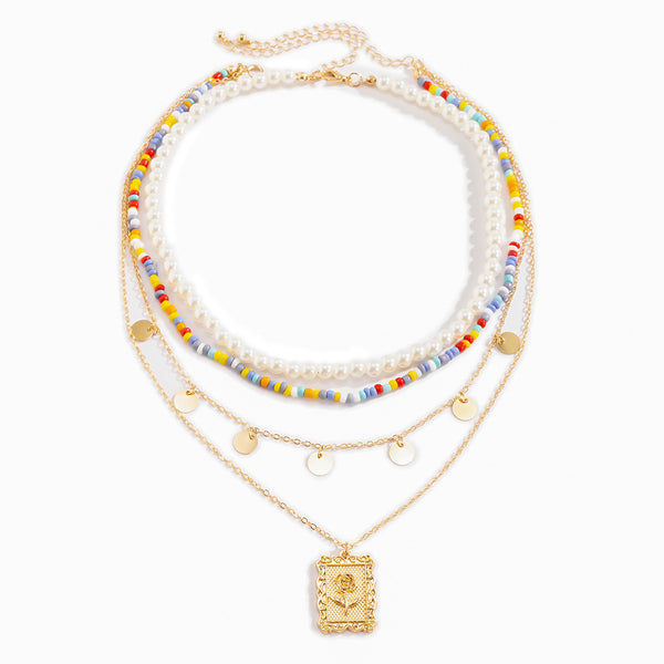 Creative Colorful Bead Layered Pendant Necklace GATTARA